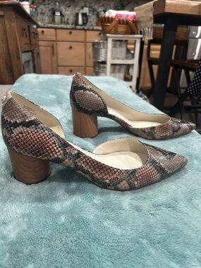 Anne Klein Pink Multi Snake-Print Block Heel Pumps